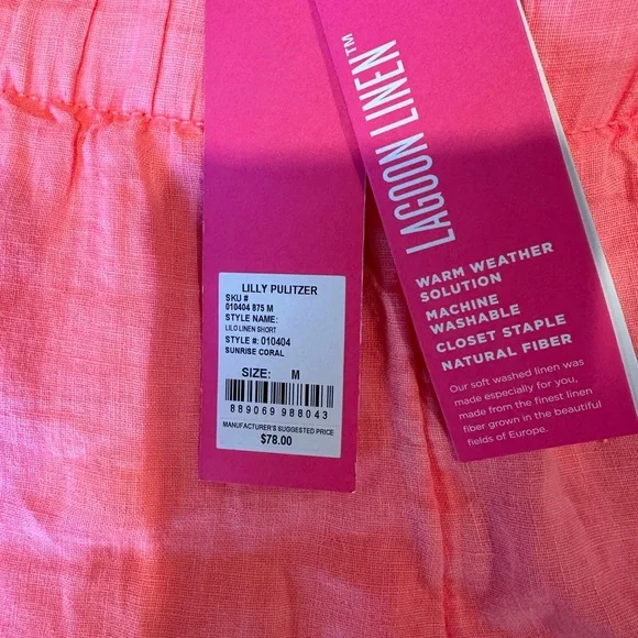 NWT Sunrise coral Lilly Pulitzer Linen shorts - Picture 2 of 2